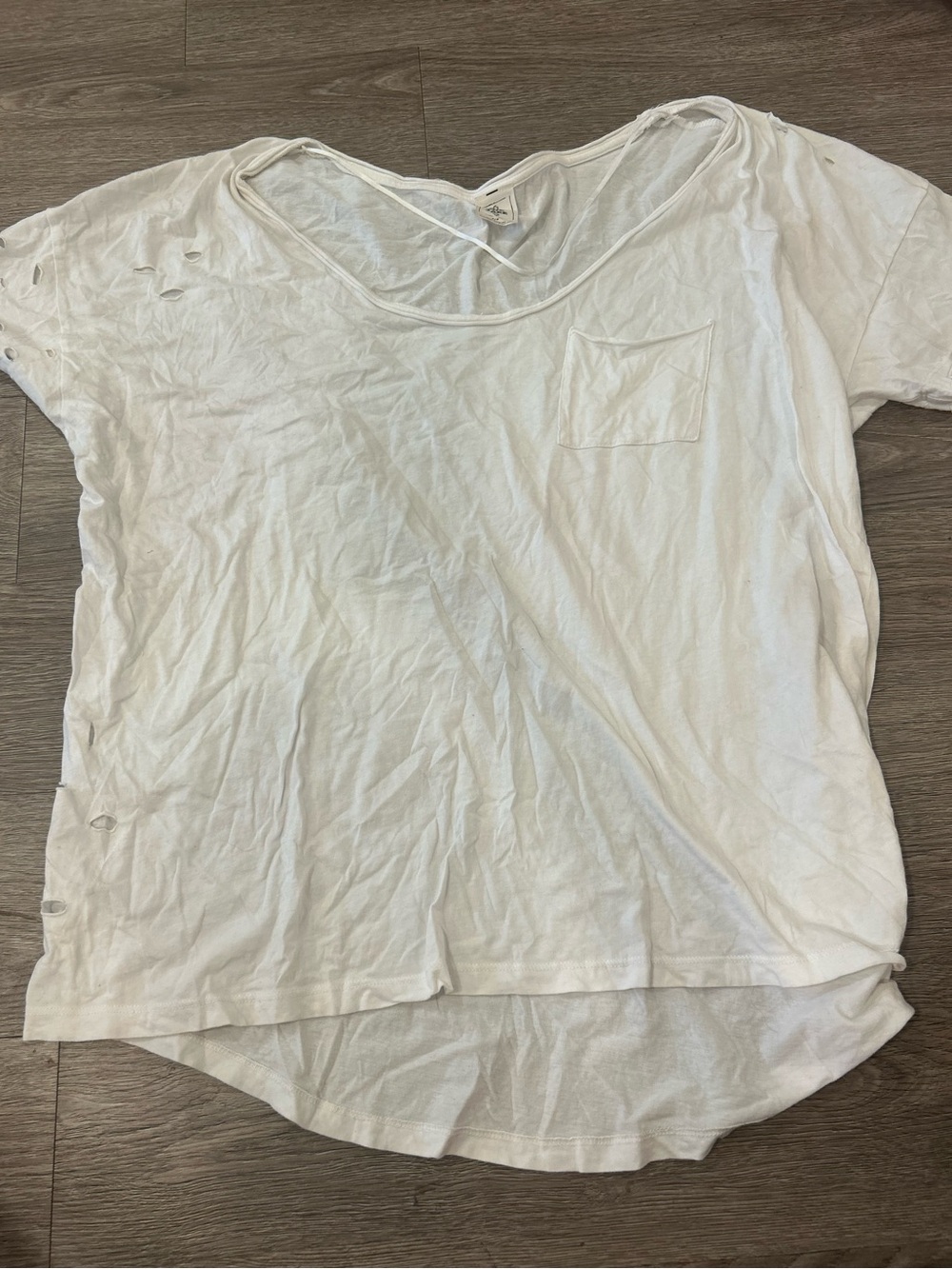 Free People Distressed White Lightweight Pocket Tee